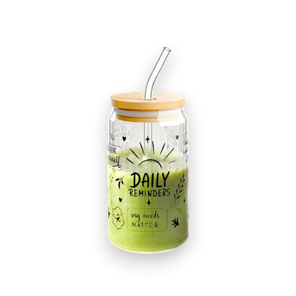 Matcha/Soda cup Hot and cold heat resistant borosilicate glass cup +straw & bamboo lid