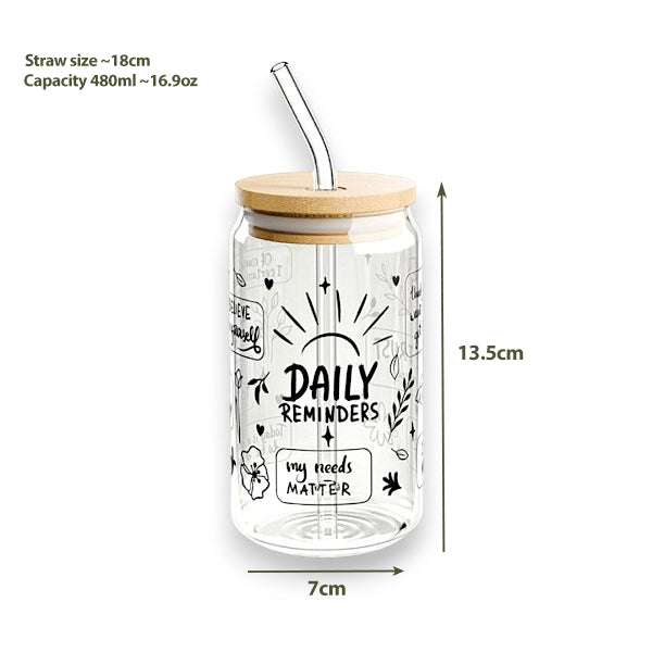 Matcha/Soda cup Hot and cold heat resistant borosilicate glass cup +straw & bamboo lid