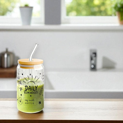 Matcha/Soda cup Hot and cold heat resistant borosilicate glass cup +straw & bamboo lid