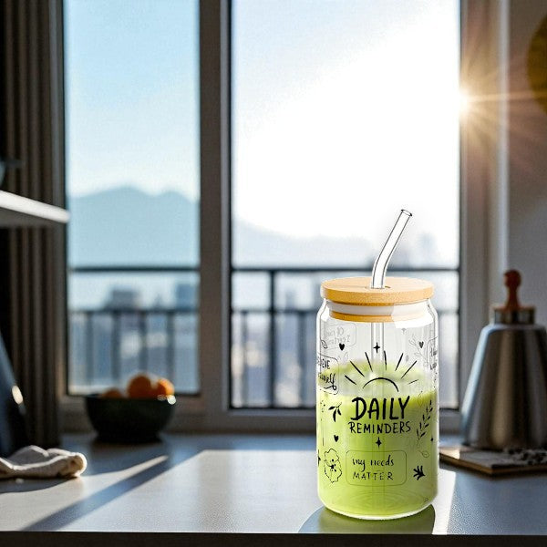 Matcha/Soda cup Hot and cold heat resistant borosilicate glass cup +straw & bamboo lid