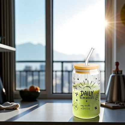 Matcha/Soda cup Hot and cold heat resistant borosilicate glass cup +straw & bamboo lid