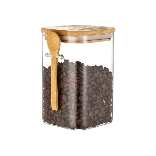 glass jar with bamboo lid & spoon