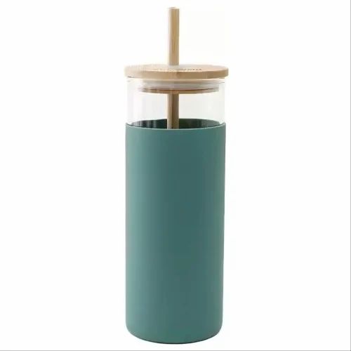 500ml Matcha/soda glass cup with silicone sleeve bamboo lid & straw
