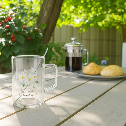 Glass mug with ceramic lid & stainless spoon