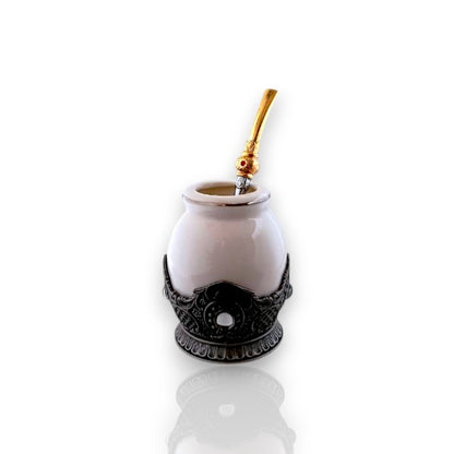 Deluxe Ceramic Mate cup with metal base & Brazilian Straw