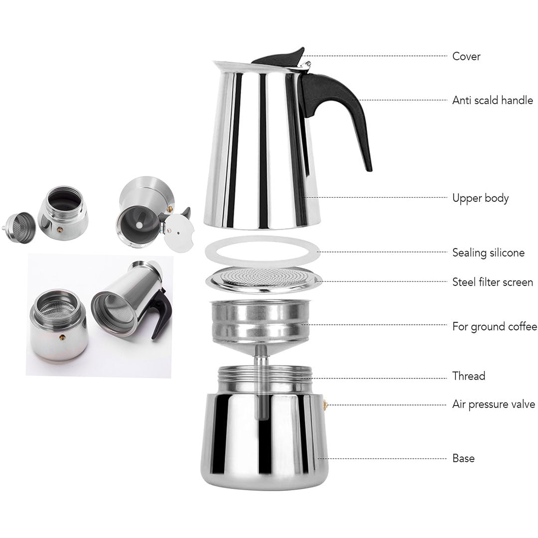 Stainless Steel Moka coffee pot stovetop espresso maker