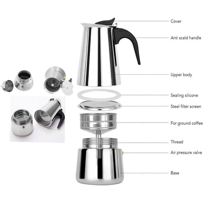 Stainless Steel Moka coffee pot stovetop espresso maker