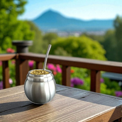 Yerba mate cup stainless steel belly double wall & straw