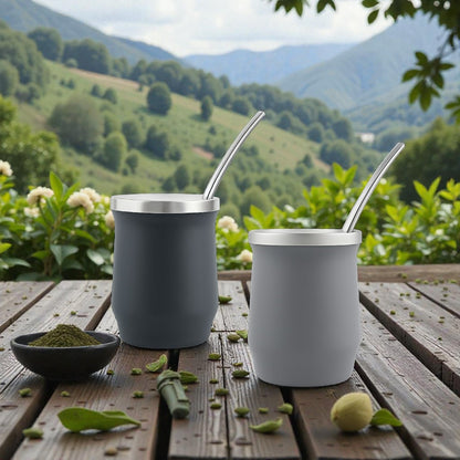 180ml yerba mate colored double wall stainless steel + straw