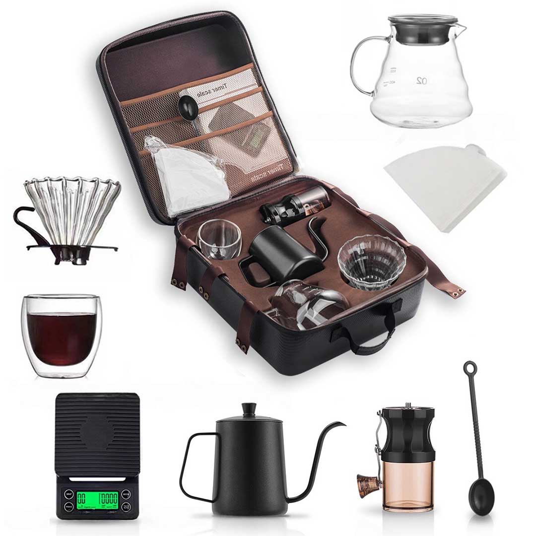 V60 Coffee Travel Kit - 9 Piece Pour Over Set with Travel Case