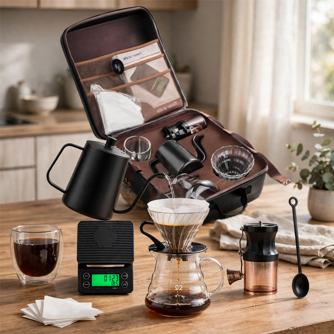 V60 Coffee Travel Kit - 9 Piece Pour Over Set with Travel Case