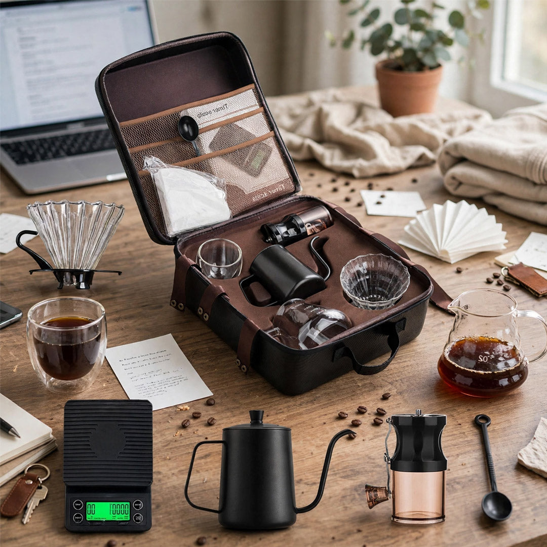 V60 Coffee Travel Kit - 9 Piece Pour Over Set with Travel Case