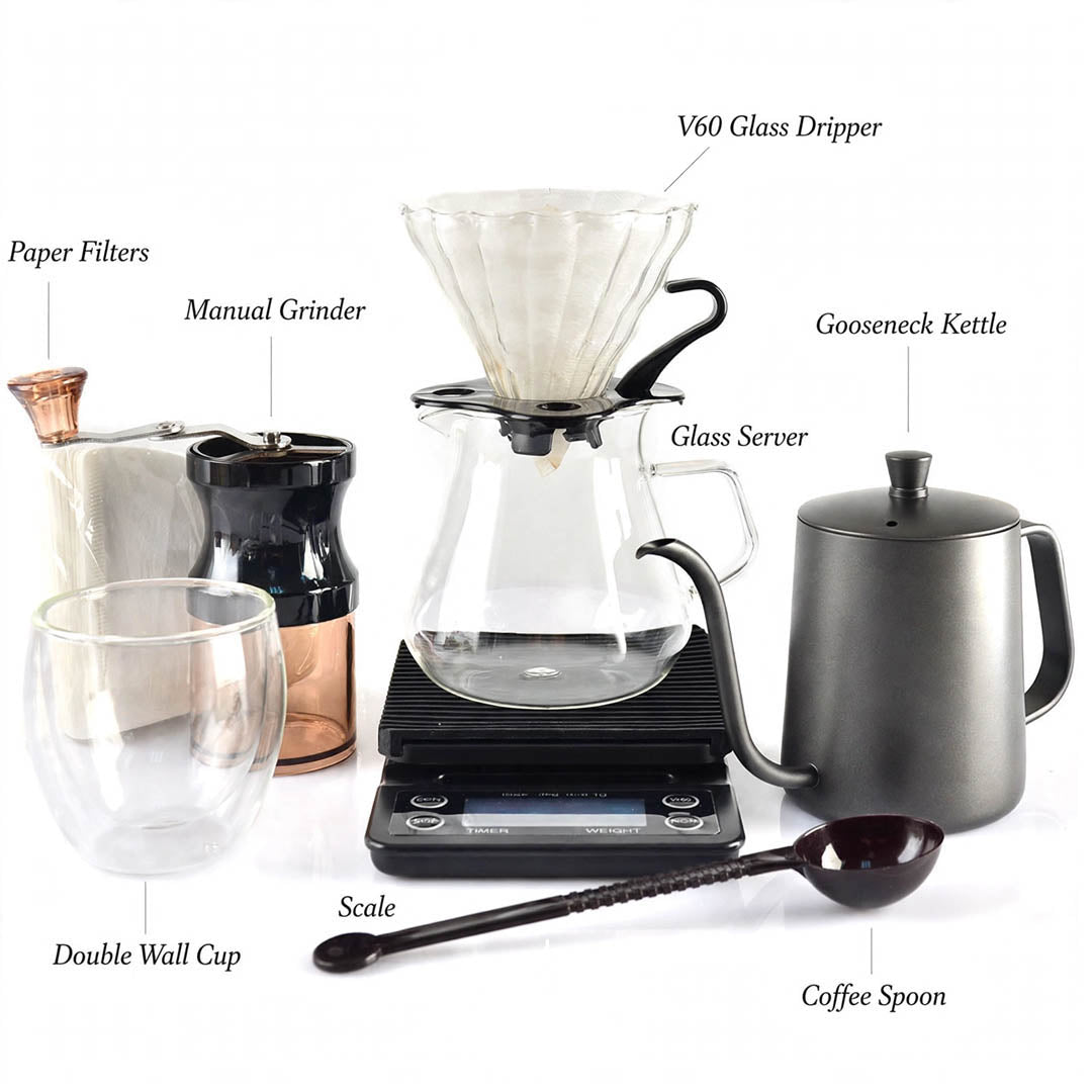 V60 Coffee Travel Kit - 9 Piece Pour Over Set with Travel Case