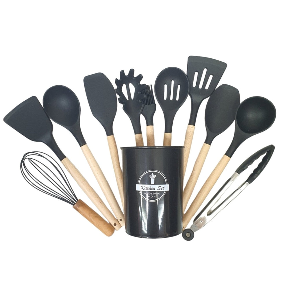 12 pcs Silicone kitchen Utensil set with wooden handle - Cash on Delivery Lebanon