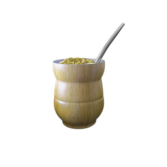 Yerba Mate cup Wooden color stainless steel double wall & straw
