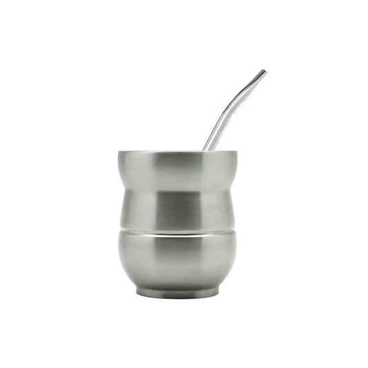 Silver color Yerba Mate double wall stainless steel cup & straw