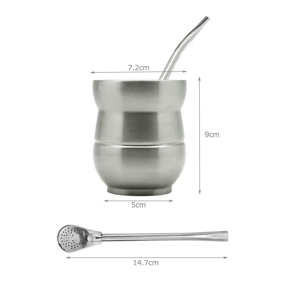 Silver color Yerba Mate double wall stainless steel cup & straw