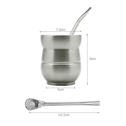 Silver color Yerba Mate double wall stainless steel cup & straw
